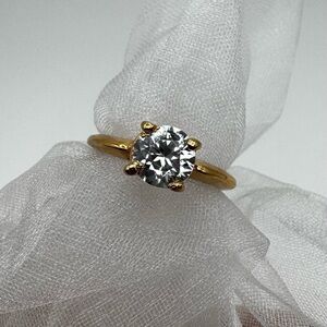 🟢5/$20 Faux Diamond Solitaire Gold Plated Ring CZ Stone Gym Travel Decoy Costume